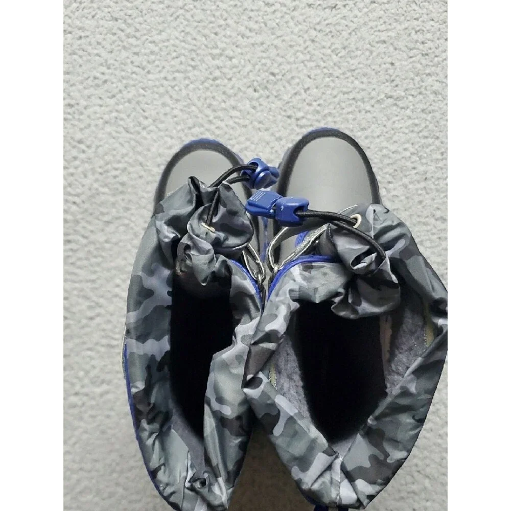 Lands' End Kids Grey Camo Winter Boots with Blue Accents